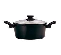 Fagor Vivant Cacerola Inducción 24 cm, Tapa de Cristal, Aluminio Forjado, Espesor 3 mm, Antiadherente Bicapa Ecológico Efecto Piedra sin PFOA, Apta para Todas Las Cocinas, Vitrocerámica, Gas, Negra
