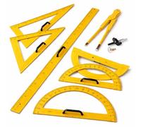 FAIBO Juego de Material Magnético para Pizarra - Regla 100 cm, Semicírculo, Escuadra, Cartabón y Compás - Accesorios Magnéticos de Plástico Amarillo con Empuñadura - 100% Reciclable