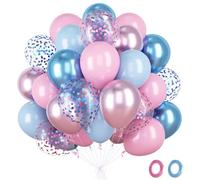 Fairymaiden Globo Rosas y Azules - 60 Piezas Azules Rosas Globo Con Globos Confeti Metalizados, Bombona Helio Globos Para Niñas Niños Cumpleaños Baby Shower Aniversario Graduación, 12 Pulgada