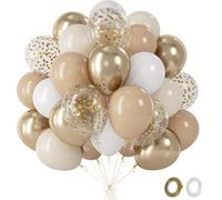 Fairymaiden Globos Blancos y Dorados - 60 Piezas Dorados Blancos Baloes Con Globo Confeti Metalizados, Bombona Helio Globos Para Mujeres Cumpleaños Bridal Baby Shower Boda Boho Decoracion, 12 Pulgada