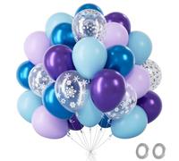Fairymaiden Globos Frozen - 60 Piezas Azules Morados Globo Con Confeti Metalizados Baloes, Bombona Helio Globos Para Mujeres y Niños Cumpleaños Baby Shower San Valentin Aniversario, 12 Pulgada