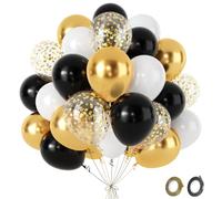 Fairymaiden Globos Negros y Dorados - 60 Piezas Dorados Negros Blancos Globo Con Confeti Metalizados Baloes, Bombona Helio Globos Para Niños Cumpleaños Baby Shower Graduación Aniversario, 12 Pulgada
