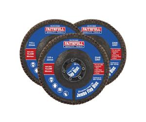 Faithfull FAIFD115ZM3 - Juego de discos de circonio con solapa de 115 mm, grano 40/80/120, discos abrasivos para lijar metal, madera, plástico, 3 unidades