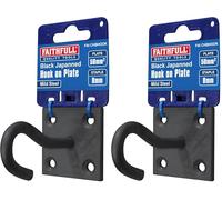 Faithfull Gancho 8 mm con placa - Gancho de pared de acero japonés negro con base preperforada (50 x 50 mm) para tendederos, cables, cadenas y almacenamiento general (Paquete de 2)