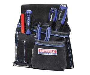 Faithfull Pochette à outils et clous en daim noir - Porte-marteau en acier pour ceinture à outils