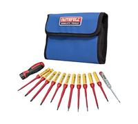 Faithfull VDE - Juego de destornilladores y cartera de almacenamiento, kit de 13 piezas con puntas ranuradas, Phillips, Pozidriv y estrella, mango de bloqueo automático de agarre suave, cambio de