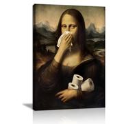 FajerminArt Divertido La Mona Lisa El Baño Marcos Con Modernos Cuadros Decoracion, Humor Tocarse Nariz Cuadro y Láminas Mona Lisa Clásico Lienzos Decorativos Hogar Para Aseo WC Cuarto de Baño 40X60cm