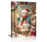 FajerminArt Gracioso Rojo Navidad Muñeco de Nieve Marcos Con Modernos Cuadros Decoracion Invierno Sonrisa Muñeco de Nieve en El Baño Cuadro y Láminas Lienzos Decorativos Para Baño Dormitorio 30X40cm