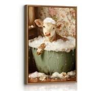 FajerminArt Vaca en La Bañera Modernos Cuadros Decoracion Con Marco Animales Divertidos Cuadro y Láminas Humorístico Bañando a la Vaca Lienzos Decor Hogar Para Baño Aseo Salon Dormitorio 30X40cm