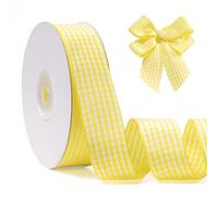 FAKILO Cinta Vichy a Cuadros Amarillo y Blanco - 25mm x 22m, Cinta de Satén Tartán para Regalos, Bodas, Navidad, DIY, Hacer Lazos, Decoración del Hogar y Accesorios para el Pelo