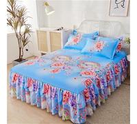 Falda de Cama con Flores Sencillas, 3 Piezas, con Fundas de Almohada, cubrecama de Boda, sábana y Funda de colchón(Color-07,3pcs 150x200cm)