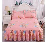 Falda de Cama con Flores Sencillas, 3 Piezas, con Fundas de Almohada, cubrecama de Boda, sábana y Funda de colchón(Color-15,3pcs 200x220cm)