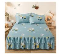 Falda de Cama de Encaje Doble con Estampado de Plantas, sábana Individual, Queen y King(Color-22,180x220cm 1pc)