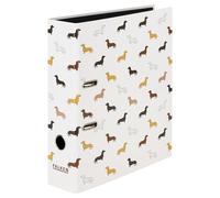 Falken Archivador con diseño de perro salchicha, fabricado en Alemania, 8 cm de ancho, DIN A4, espejo interior negro, funda exterior laminada brillante, 1 unidad