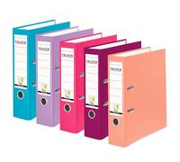 Falken Pack de 5 Archivadores PP-Color, Fabricado en Alemania, 8 cm, DIN A4, surtido en colores pastel, cubierta exterior de plástico, interior de papel, con etiqueta de lomo intercambiable