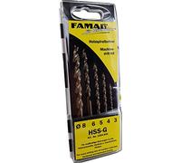 Famag 1594835 - Juego de brocas en espiral para madera (5 piezas, diámetro 3-8, HSS-G, para todos los materiales de madera, con estuche de plástico), color gris