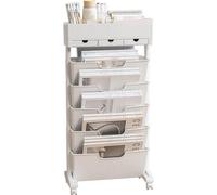 Famanu - Carro para libros móvil, estantería con 6 niveles y ruedas - Blanco