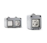Famatel 19033 Conmutador + Base empotrar | Serie Garden | IP55 | Protección Infantil + 19068 Base | Enchufe de empotrar | Serie Garden | IP55 | Protección Infantil | A Prueba de Agua