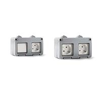 Famatel 19033 Conmutador + Base Empotrar | Serie Garden | Ip55 | Protección Infantil | Este Enchufe Es A Prueba De Agua | Fácil De Instalar Este Producto | Aluminio | Gris + 19071 Doble Base