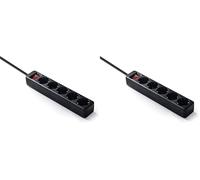 Famatel 9/705-N Regleta ecosockets 5 Interruptor Luminoso | 1,5 Metros | hasta 3500W | Protección Infantil | Base enchufes Múltiple | Orientación Tomas a 45º | Evita consumos Fantasma | Negro