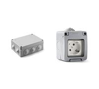 FAMATEL - Caja estanca IP55 | Tapa con tornillos | Con conos | 220x170x85 | Gris & - Base | Enchufe de empotrar | Serie Garden | IP55 | Protección Infantil | A prueba de agua | Gris
