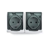 FAMATEL - Doble base | Enchufe de superficie | Serie Pool 54 | IP54 | Este producto es a prueba de agua | Alta estanqueidad del producto | Producto libre de halógenos | Protección Infantil | Aluminio