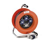 FAMATEL - Enrollacable 3 tomas | IP67 | 30 metros | Disyuntor + Diferencial magnetotérmico | 3 tomas TT - 16A - 250V | Clavija TT - 16A - 250V | Cable neopreno de 3 x 1,5