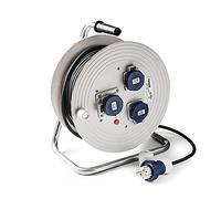 FAMATEL - Enrollacables industrial 3 tomas | IP67 | 25 metros | TT | 16A | 250V | Clavija TT-16A-250V | Cable neopreno | 3 x 1,5 | Disyuntor