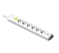 FAMATEL - Regleta de 6 enchufes + 2 Tomas USB + Interruptor | Cable de 1,5m | con TT | 16A | 250V | Blanco | Enchufe USB de Carga rápida | Protección Sobretenesiones