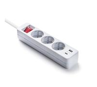 FAMATEL - Regleta ecosockets 3 Tomas con Puertos USB y USB C | Enchufes con Interruptor de Encendido | Compatible con Móviles I 1.5 Metros | hasta 3680W | Protección Infantil | Blanco