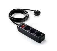 FAMATEL - Regletas ecosockets 3 Tomas | Enchufes con Interruptor Luminoso | 1,5 Metros | hasta 3500W | Protección Infantil | Orientación Tomas a 45º | Evita consumos Fantasma | Negro