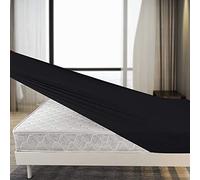 Familia ropa de cama algodón grueso jersey Super King cama sábana bajera ajustable, 180 cm x 200 cm, color negro