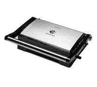 Family Care Parrilla Electrica - 1000W - Grill Sandwichera Plancha - Grill Electrico, Revestimiento Antiadherente, Cada Placa 23.5x14.5, Apertura 180º, Placa Superior Flotante, Acero/Negro