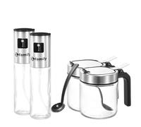 Family Juego de dispensador de aceite y botes de especias de vidrio, combinaciones múltiples,para cocina, horno y freír Two oil dispensers
