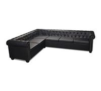 Vidaxl sofá de esquina chesterfield 6 plazas cuero artificial negro
