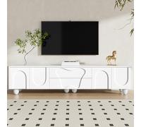 FammyLoft Mueble bajo para TV de 180 cm con 4 puertas y 2 cajones, con patas de madera, armario para TV con mucho espacio para salón, TV o tablero, color blanco