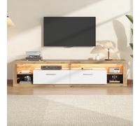 FammyLoft Mueble de TV de 180 cm a 75 pulgadas con LED, mueble bajo de TV de pie con 2 cajones y 4 compartimentos abiertos, mesa de televisión con gestión de cables para salón, soporte de TV, mueble