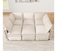 FammyLoft Sofá esquinero XXL en forma de L de 6 plazas con función de dormir, sofá cama modular con reposapiés móvil, sofá grande con reposabrazos, bolsillos laterales y 5 cojines decorativos, 344 x