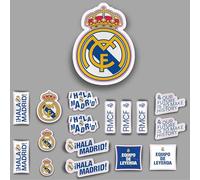 fan decor Real Madrid Pack de Pegatinas - 17 Pegatinas Oficiales Licenciadas - Vinilo Resistente al Agua, Sin Residuos - Portátil, Móvil, Casco, Maleta, Pared - Regalo Madridistas - 70x40cm