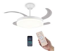 FAN PROJECT Ventilador de Techo Blanco Silencioso con LED - Ventiladores Retractil con Tonos de Luz y Función Verano e Invierno con APP - 30 W Motor DC con 4 Aspas (1)