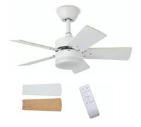 FAN PROJECT Ventilador de Techo Pequeño con Luz LED y Mando a Distancia - Motor DC Silencioso, 5 Aspas Reversibles Blanco/Haya, 76 cm, 36 W, 3060 Lm, 6 Velocidades, Temporizador, Verano/Invierno