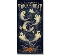 Fanciful Ghost - Cubiertas para puerta con cita de Halloween, 91 x 183 cm | Fantasmas fantásticos, pancarta de porche, telarañas detalladas, sombreros de bruja, maíz de caramelo, tipografía festiva