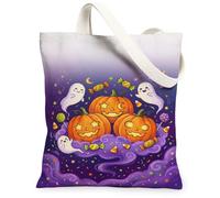 Fanciful Halloween Jack-o'-lantern Ghost - Bolsa de lona de 13 x 15 | Ilustración de fantasma amigable, estética de otoño fantástica, dije de temporada espeluznante, motivos de dulces de otoño