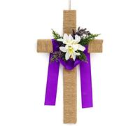 Fangoo 40 x 23 cm Pascua Cruces de Madera Decoración con Lily Religioso Cruce Letrero para Puerta Colgado Primavera Pascua Decoración del Hogar para Puerta Pared Porche