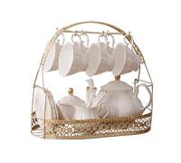 fanquare 15 Piezas Juego de Té Inglés de Cerámica Blanca, Tetera, Tazas de Porcelana para Adultos, Cucharas a Juego, Juego de Café para Té de la Tarde