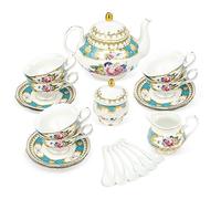 fanquare 21 Piezas Juego de Té de Porcelana Azul, Juego de Café Ceramica Vintage para 6 Personas, Juego de Tazas de Café Flores para Adulto