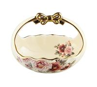 fanquare Cesta de Frutas de Porcelana Vintage, Tazone de Aperitivos Ondulado, Cuenco de Frutas para Encimera con Asa