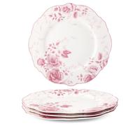fanquare Juego de 4 Platos de Cena Grandes de Porcelana con Fores Rosas, 26,7 cm, Ideales para Pasta, Aperitivos o Filetes, Aptos para Microondas y Lavavajillas