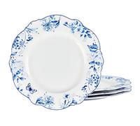fanquare Juego de 4 Platos de Cerámica, Plato Redondo de Porcelana Azul Flor, Vajilla Ø 27 cm Servicio de Platos Apto para Microondas y Lavavajillas