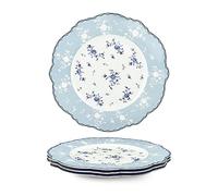 fanquare Juego de 4 Platos Llanos de Porcelana, 27.5cm Platos Grande Florales Azul, Vajilla Vintage Real para Navidad Fiesta, Boda